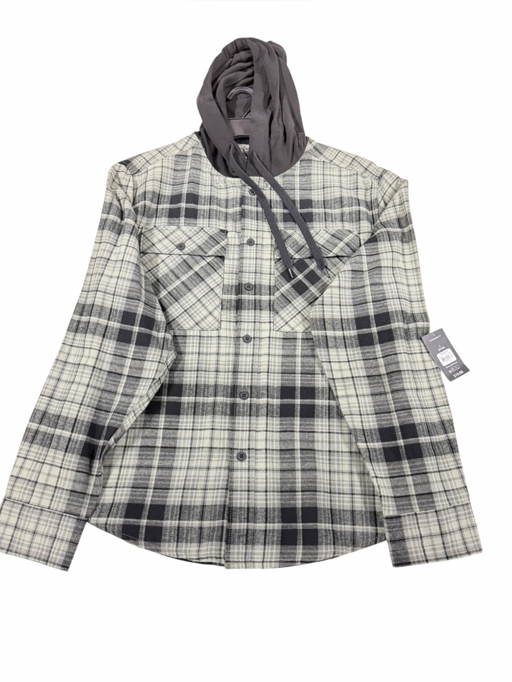 Men's Gray Plaid Hooded Flannel Shirt Jacket